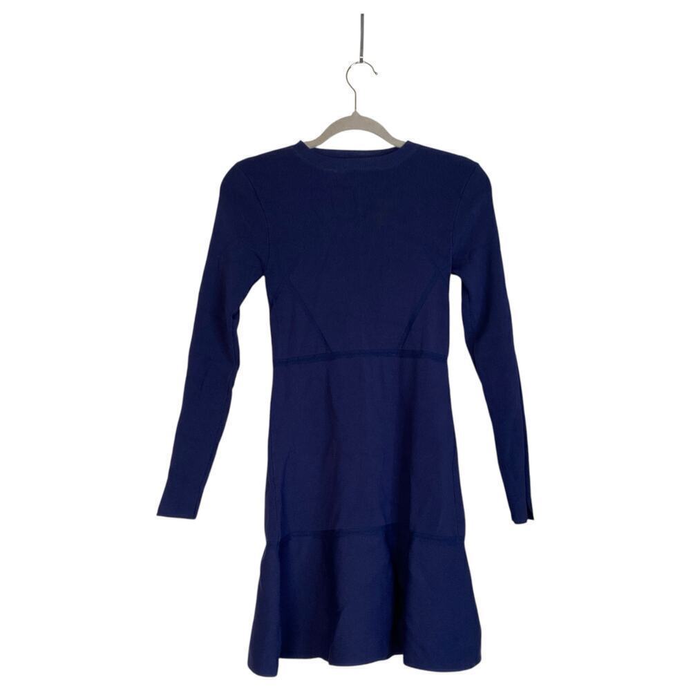 ZARA Knit Drop Waist Skater Dress Navy Blue Structured Bodycon Size Medium